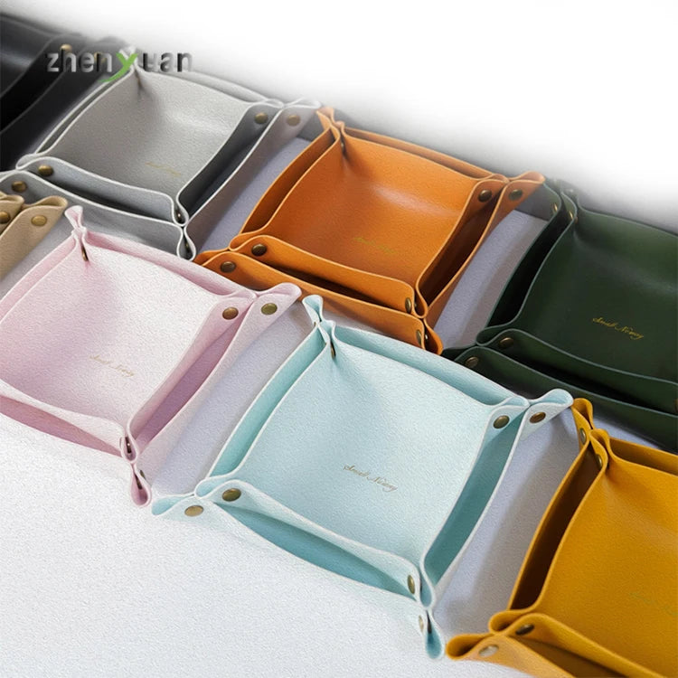 Custom Logo PU Leather Foldable Double Tier Jewelry Storage Tray with Minimalist Design for Bathroom Use