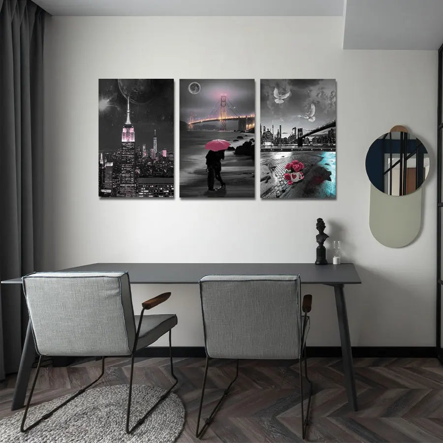 Original Art Hot Selling OEM&ODM Custom 3pcs Scenery City Art Canvas Oil Painting for Wall Decoration Digital Printing