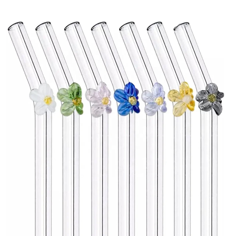 8mm Cute Daisy Glass Straws With Flowers Charm Design