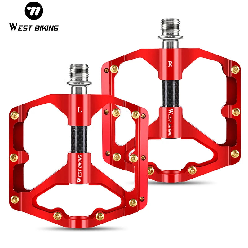 WEST BIKING 3 Bearing Aluminum Carbon Fiber Bike Flat Pedal Sealed Anti-Slip Lightweight Platform Bicycle Pedal MegaBDM