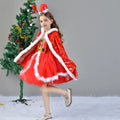 2026 New Design Child Girls Cape Costume Set Santa Claus Red Clothing Holiday Christmas Tutu Dress With Headband