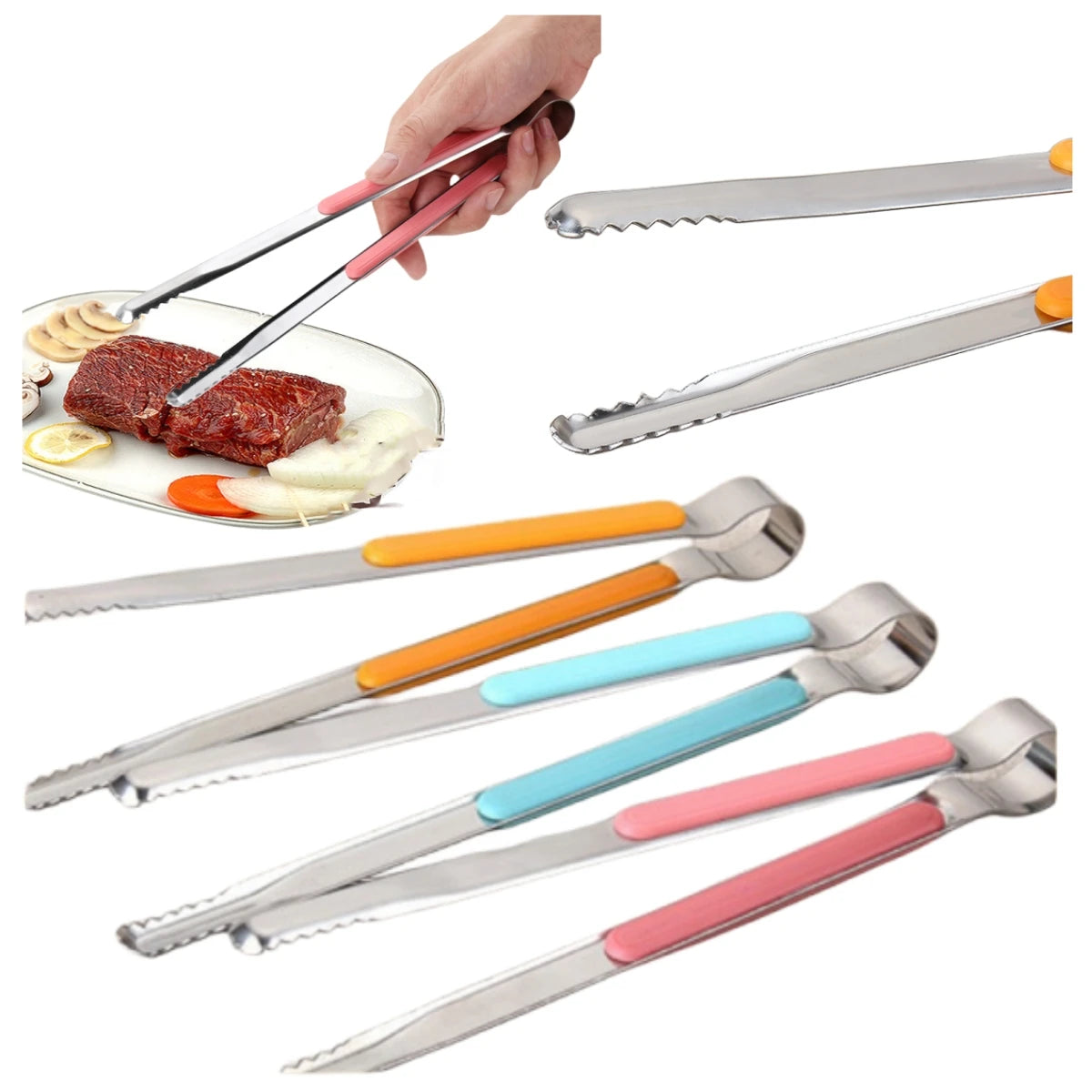 22.5cm BBQ Cooking Stainless Steel Kitchen and Barbecue Food Grill Tongs
