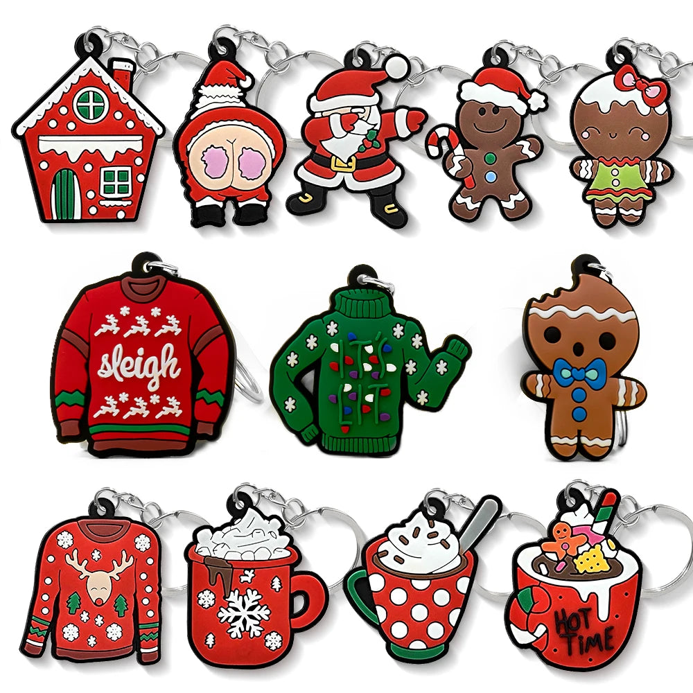 Christmas Holiday Customized Plastic Pvc Rubber Keychains Cute Key Chain Ring Anime Accessories Charms Packaging for Bags