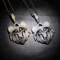 Animal Wolf Pendant Necklace Gold Plated Silver Color Lab Created Zircon Mens Hip Hop Jewelry Gift