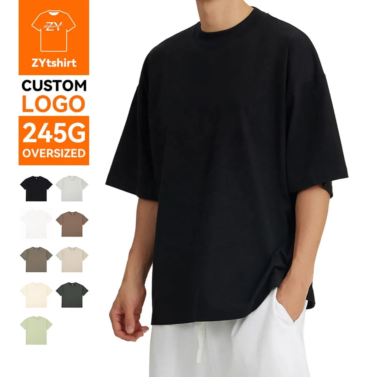 ZYtshirt Custom Logo Printing 245g Oversized Cotton T-Shirt for Streetwear Unisex