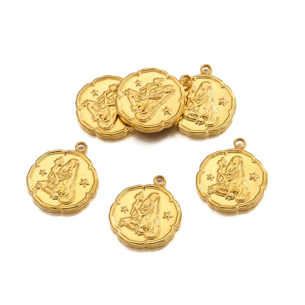 New Trendy Wholesale Jewellery Twelve Constellations  Stainless Steel Pendant 18K Gold 12 Zodiac Signs Pendant for Necklaces