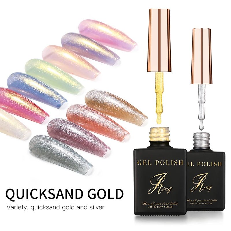 JTING Hot Sale Changeable Quicksand Nail Art Gel Gold Silver Nail Gel Polish Uv Led Professional Nail Products Supplier