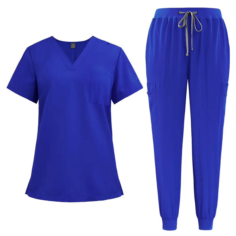 Unisex Custom logo Skin Care Short Sleeve Anti Wrinkle Quick Dry Spa Beauty Top Pants Hospital Nursing Scrubs Uniform