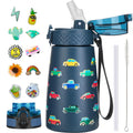 350ML Rubber Lid Lightweight Personalised Food-Grade Stainless Steel Bottle with Straw for Children Hand-Painted 3D Logo Design