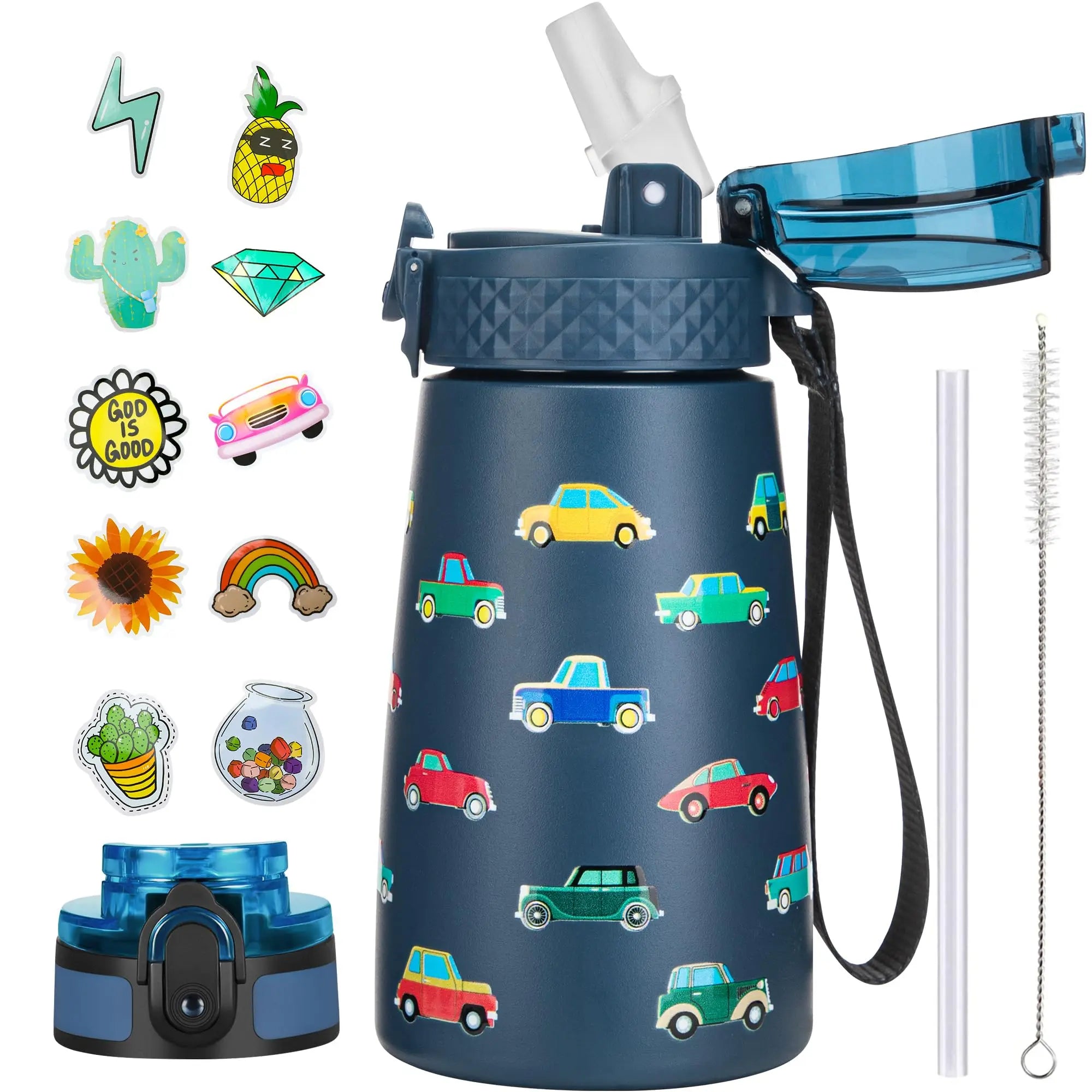 350ML Rubber Lid Lightweight Personalised Food-Grade Stainless Steel Bottle with Straw for Children Hand-Painted 3D Logo Design