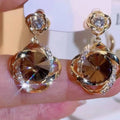 Delicate Gold Plated Crystal Round Stud Earrings Simple Geometric Rhinestone Earrings 2024 Women Jewelry