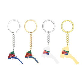 Stainless Steel Enamel Eritrea Country Flag Map Charm Keychain 18K Gold Plated Enameled Eritrea Map Pendant Keyring Key Chain