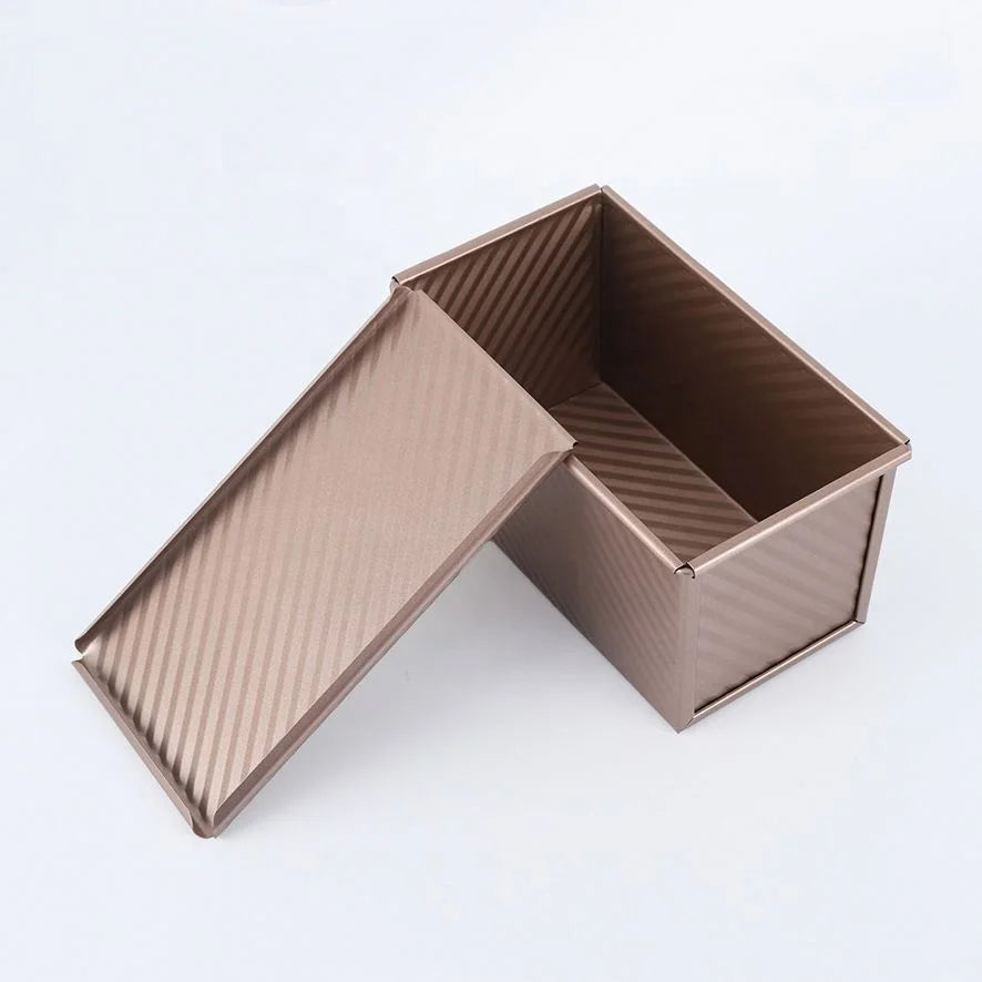 Carbon Steel Wholesale Custom Cuboid Rose Gold Non Stick Toast Box Bakeware Loaf Baking Pan Toast Bread Mold with Lid