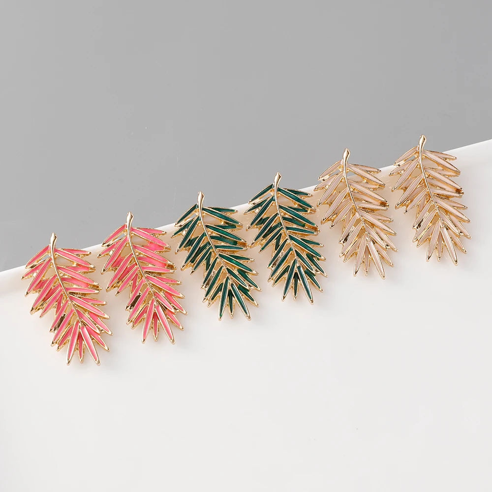 Exaggerated Gold Plated Leaves Drop Earrings Creative Colorful Enamel Leaf Earrings for Women Girl