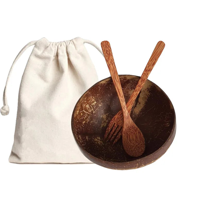 Fancy Handicraft Gift Set Custom Logo Organic Eco-Friendly Vegan Natural Dessert Coconut Bowl Spoon Fork Set