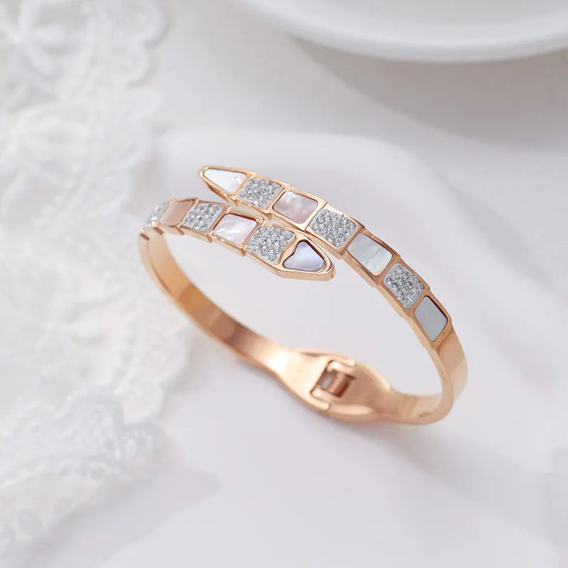 Titanium Steel Diamond Snake Head Stainless Steel Bangle Jewelry Delicate Rose Gold Snake Bangle