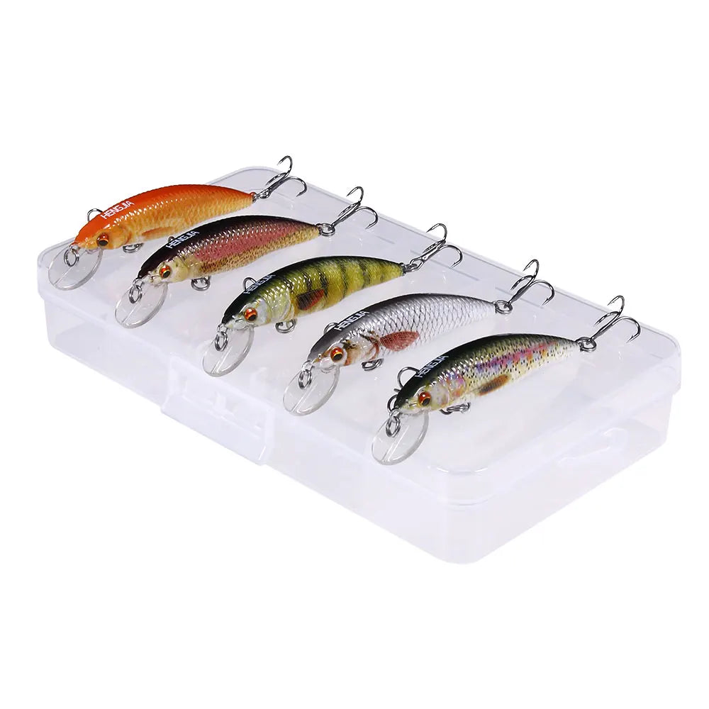 Newup Wholesale 5pcs/box Lifelike 8cm 7g Floating Top Quality Minnow Hard Plastic Peasca Fishing Lures MegaBDM