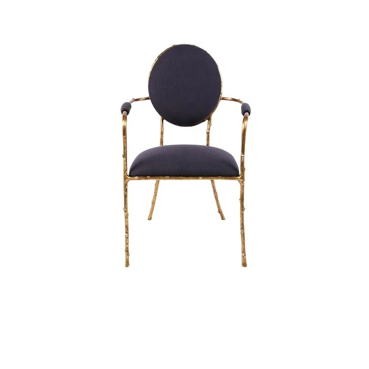 Handmade Modern European Luxury Copper Lounge Chair with Velvet Seat Antique Leisure Armrest for Dining Room or Living Room