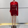 Women's Casual Custom Velour Tracksuit Rhinestone Embroidery Logo Solid Color Zip Hoodie Shorts Sweatpants Waterproof Velvet