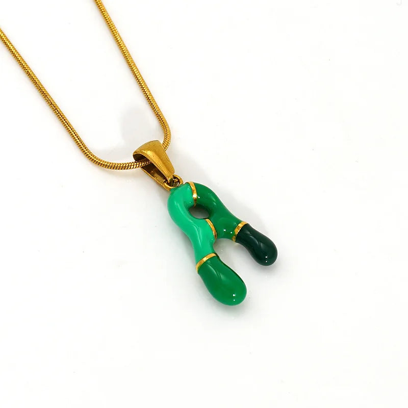 Fashion Women's Trendy Stainless Steel Enamel Capsule Bubble Balloon 26 English Alphabet Pendant Necklace