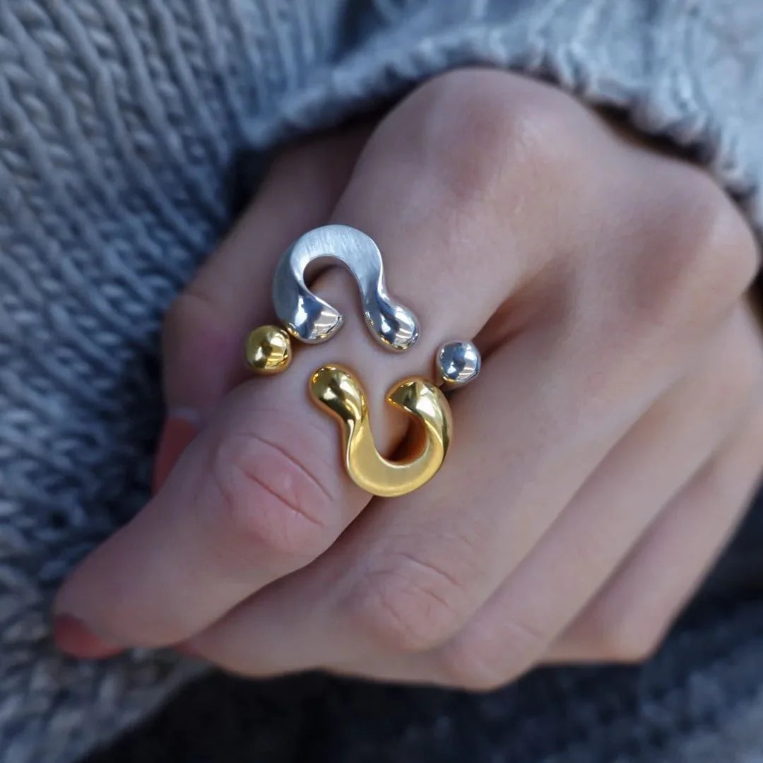 YF3658 Trend Fashion Stainless Steel Jewelry 18K Gold Plated Stainless Steel Chunky Question Irregular Open Rings