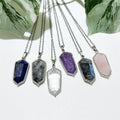 New Designs Women Fashion Jewelry Geometric Gemstone Amethyst Pendant Labradorite Bezel Hexagon Charm Silver Gold for Necklaces