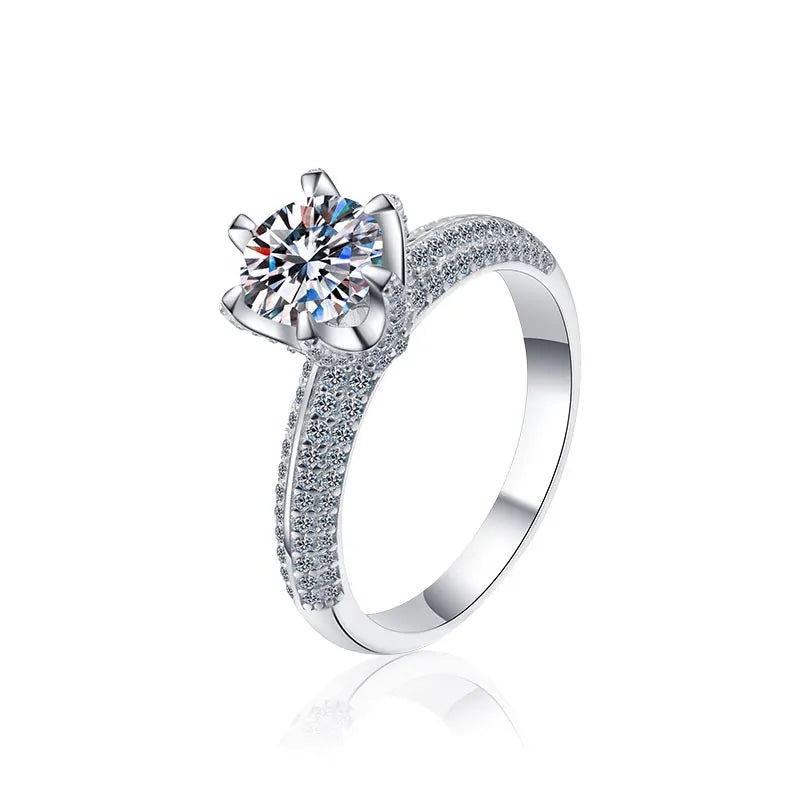 S925 Pure Silver Moissanite Ring Women's Fashionable Double Row Diamond Inlaid Ring Simple Style Version