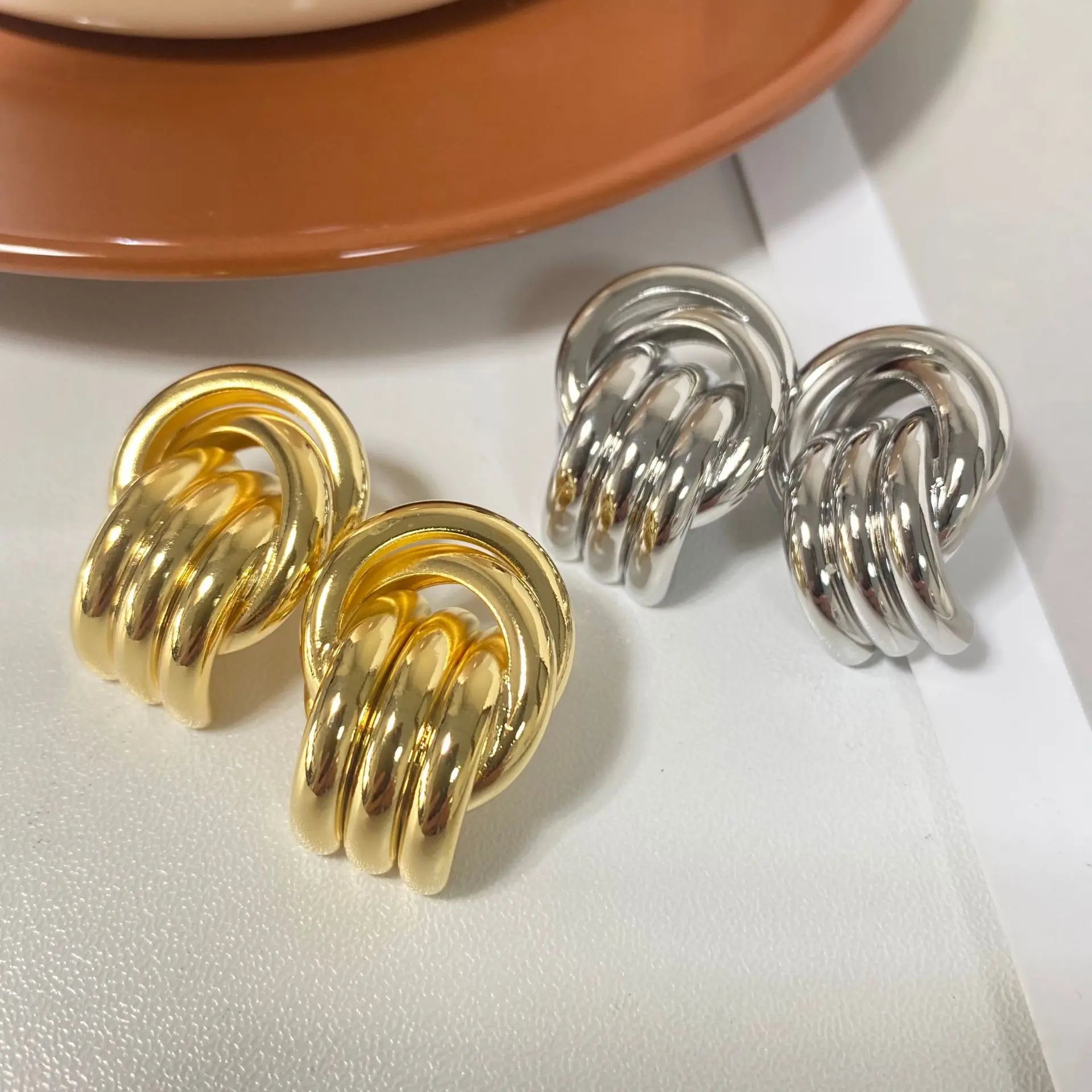 Kaimei New Arrival European Wrapped Ring Earrings Women's Simple Luxury S925 Silver Post Geometrical Minimal Stud Drop Earrings