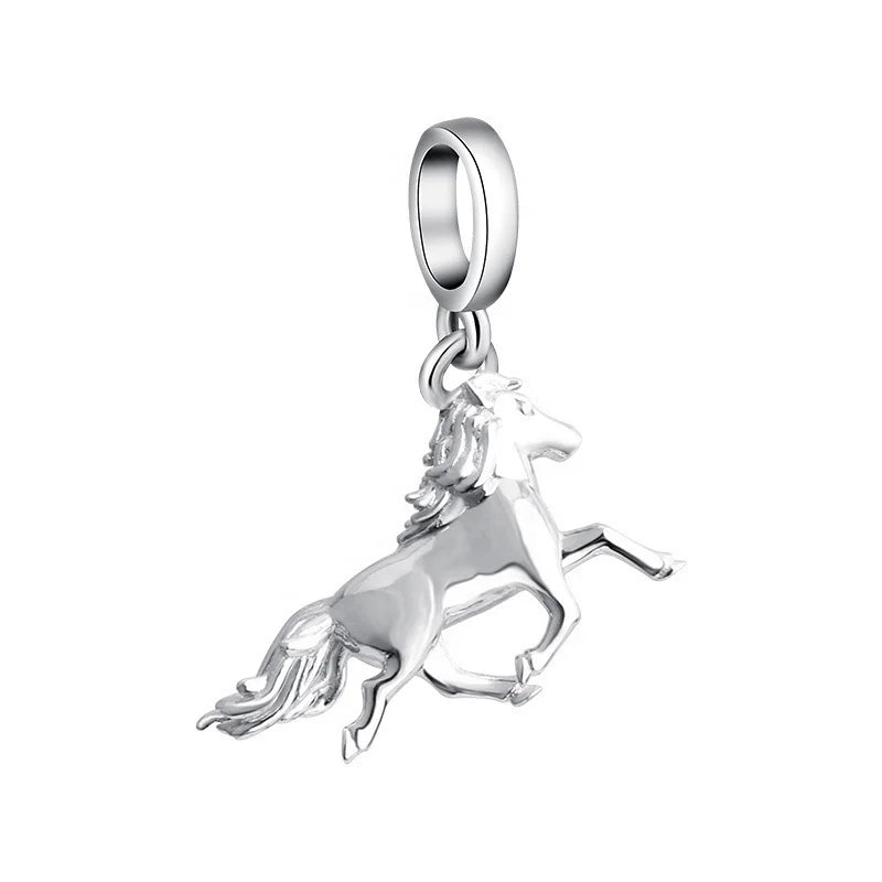 925 Sterling Silver Free Spirit Gift of the Winner Noble Elegant Horse Animal Charm Pendant Fit European Bracelet