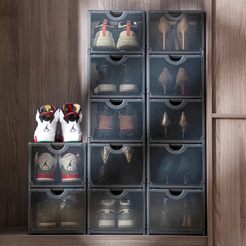 SHIMOYAMA Stacking Shoe Box Plastic Steady Drawer Clear Double Doorways Shoe Storage Box Shoe Organizer
