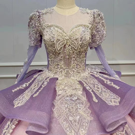 Elegance O-neck Purple Ball Party Gown Evening Women Dress Jancember WN044