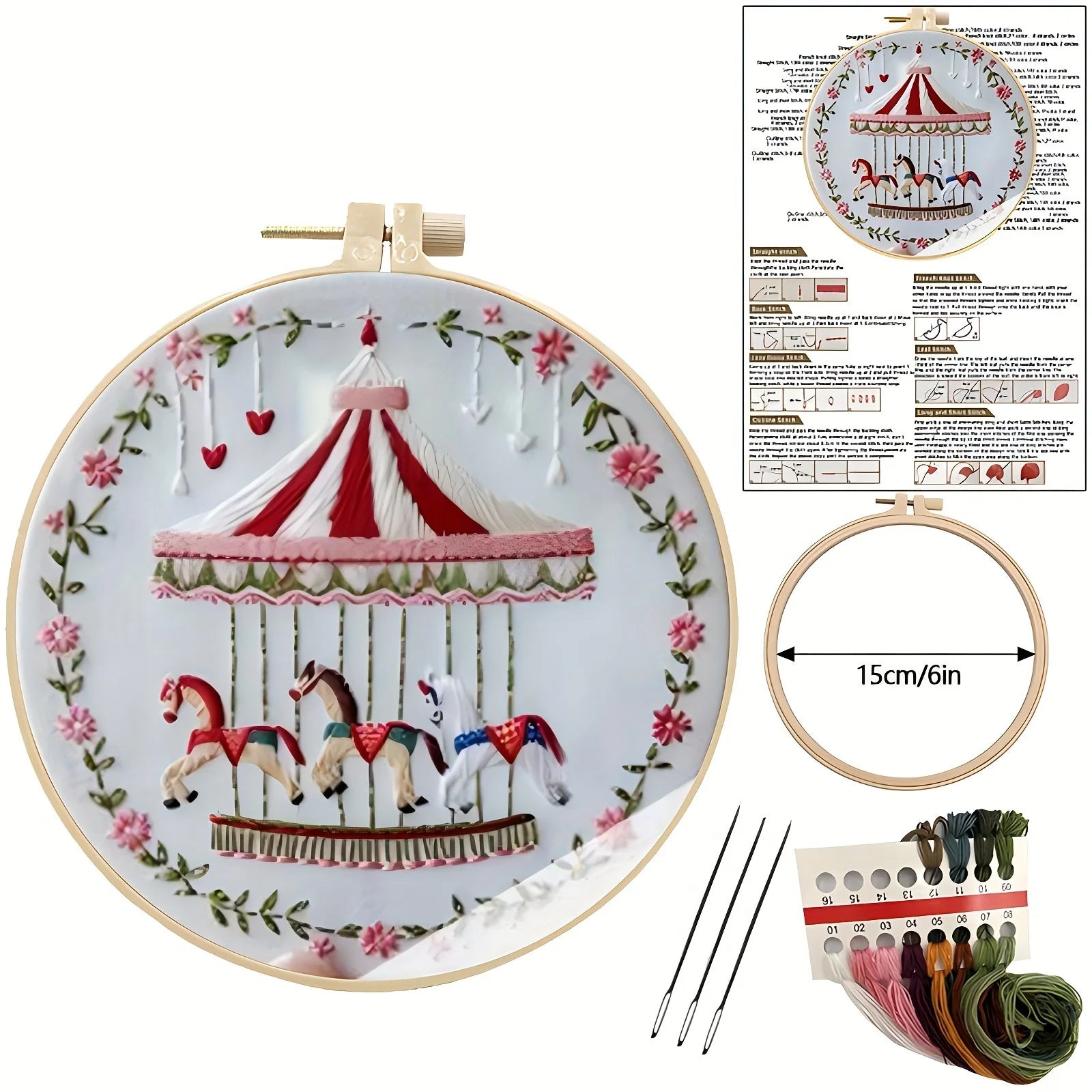 Carrousel Animal Diy Custom Embroidery Kit for Beginners Adults Cross Stitch Home Living Room Art Decor