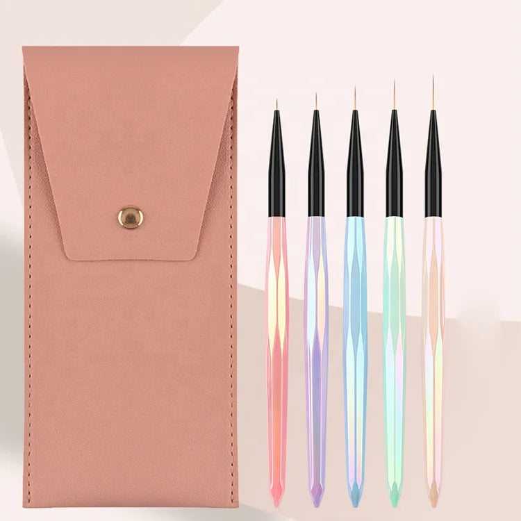 Nails Supplies Salon Tool Nail Art Brush Set Manufacturer Nylon Hair Thin Liner 5pcs 50 Plastic Bags Packaging for Hair Brush