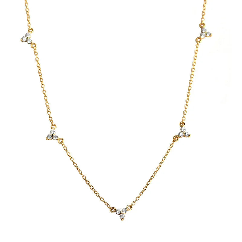 Fashion 925 Sterling Silver Gold Plated Beautiful Flower Dangling Cz Diamond Necklace for Women Jewelry Necklace