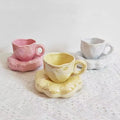 Ins Korea Hot Selling Hand Pinched Electroplating Cream Ceramic Mug and Saucer Set Creative Donut Light Luxury Afternoon Tea Cup