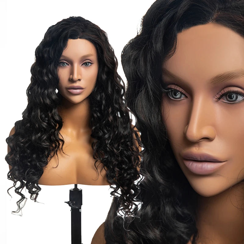 AFELLOW Realistic Black Barber Mannequin Head With Shoulder Makeup Jewelry Display Head Display Afro Mannequin