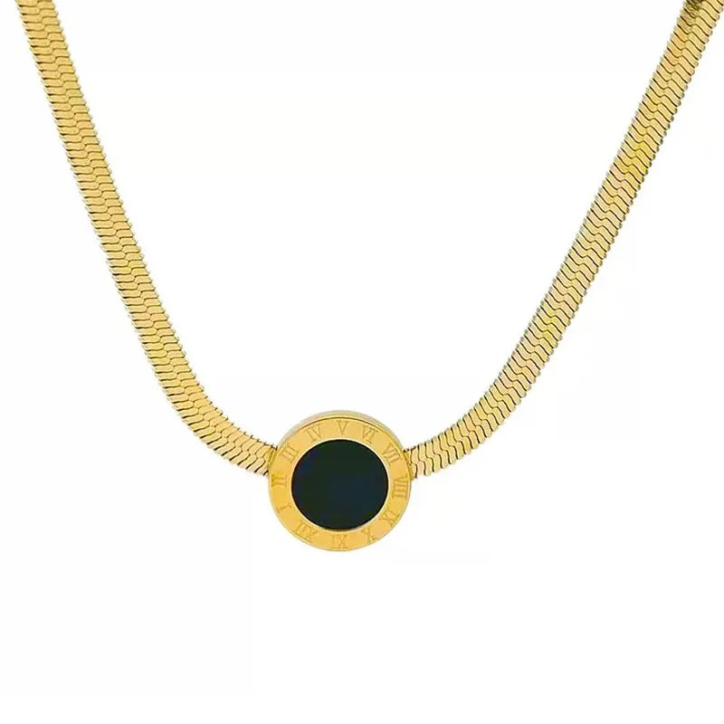 Round Roman Necklace Light Luxury Banquet Wedding Necklace Popular Women's Gold Stainless Steel Titanium Steel Necklace