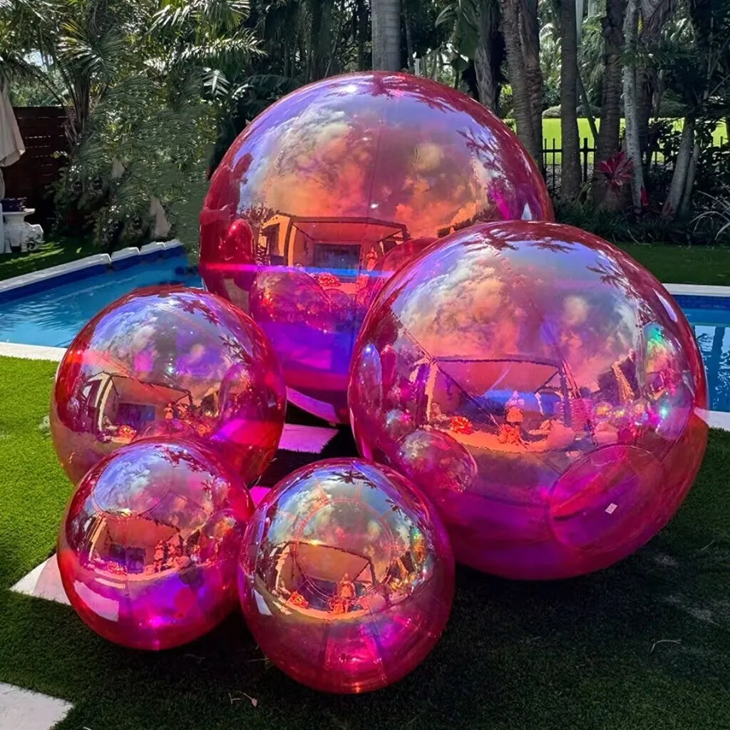 Custom Large Pink Disco Mirror Inflatable Balloon Shiny Ball Advertising Decoration for Parties and Events Factory Model