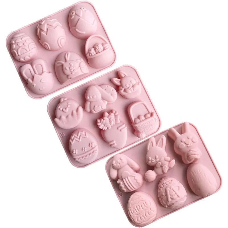 HY 3d Easter Mold 6 Hole Rabbit Easter Egg Silicone Mold Bunny Cake Soap Chocolate Egg Mold