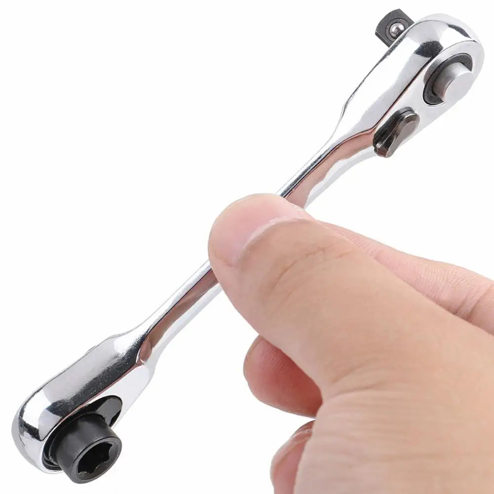 Mini Double Headed Ratchet Wrench 1/4 Inch Drive Socket and Screwdriver Bit Driver Quick Release Dual-use Spanner Hand Tools