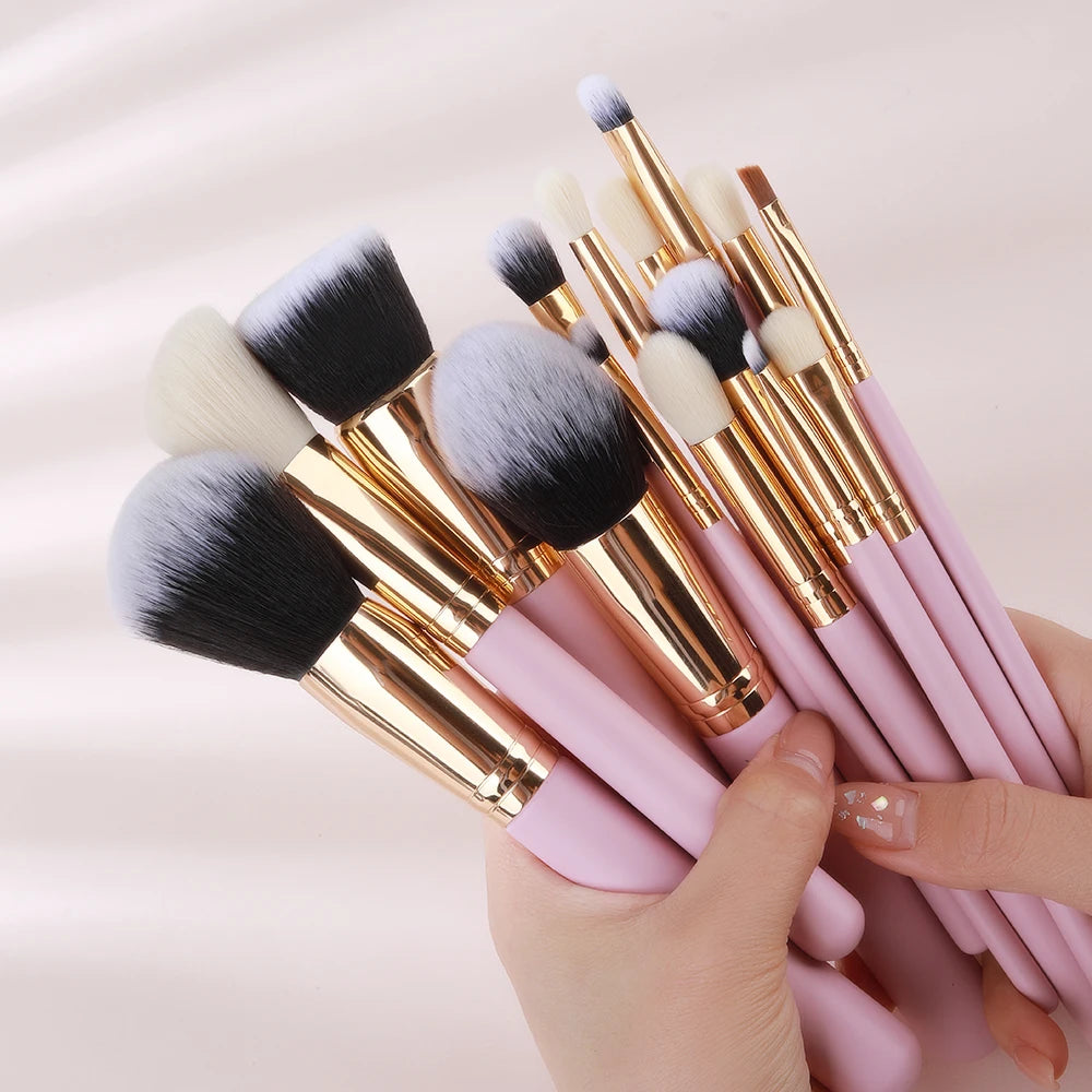 Gracedo Pink Professional 15-Piece Makeup Brush Set with Synthetic Hair for Face and Eyebrow Pencil Wholesale