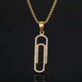 Fatingna Micro Inlaid Full Diamond Stainless Steel Necklace Women's Geometric Fashion European American Wholesale Paper Clip Pin