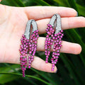 Bright Full Red Cubic Zirconia Crystal Extra Long Dangle Drop Party Wear Wedding Earrings for Women Bridal Jewelry Accessory