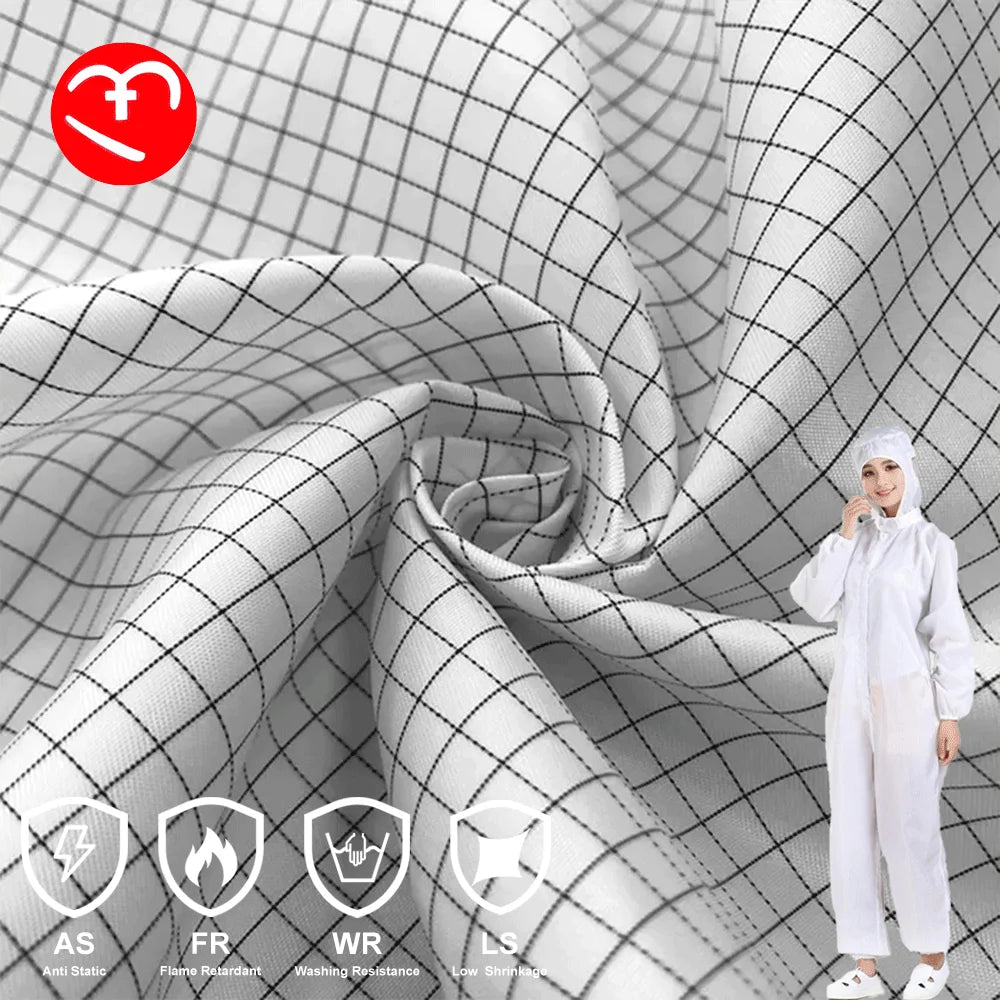 Ready to Ship 1/2 Twill Grid 0.5 Grid Conductive Silk Taffeta Polyester Taffeta Conductive Fabric Anti-static Clothing Fabric
