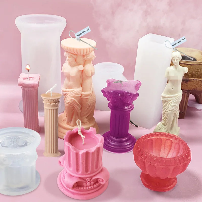 Easy Release Durable Roman Candle Mold Column DIY Candle Molds for Candle Making Concrete Women Body Mold