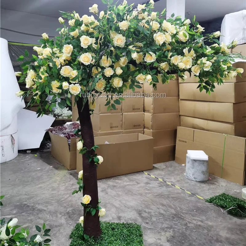 E Outdoor Indoor Wedding Decorative Big Tree Home Decor Artificial Plant Fake Rose Flower Trees for Restaurant Decoration Green