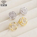 Hot Selling Fashion Earrings Zircon 4 Fanshaped  Round Circle Stud Earring Iced Out Jewelry Earrings for Women Men Unisex
