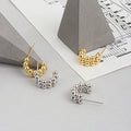 Geometric Hollow C-Shape Earrings 18K Gold Plated Balls Hoop Earring Metal Beads Double Layer C Shape Stud Earrings for Women