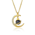 2023 New 925 Sterling Silver Crescent Moon Planet Pendant 18k Gold Plated Women's Necklace Jewelry