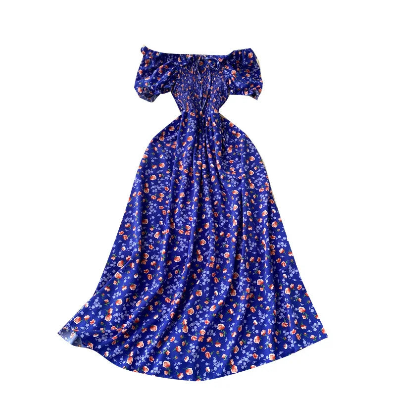 Wholesale Women Flower Print Party Dress Summer Vacation Polyester Beach Long Dress for Lady
